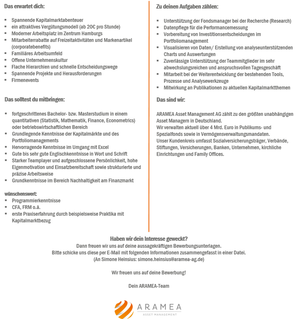 Werkstudent in Portfoliomanagement Aramea